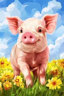 可爱小猪漫步花海