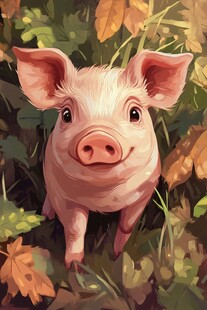 草丛中的可爱小猪
