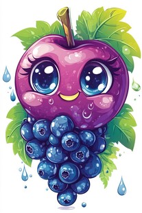 可爱紫苹果配蓝莓葡萄