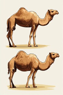 两只站立的卡通骆驼形象