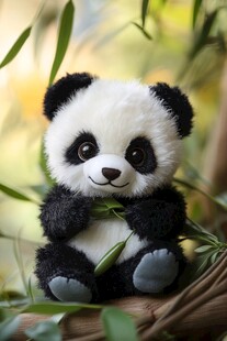 可爱熊猫玩偶抱竹叶