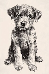 可爱小狗黑白素描画像