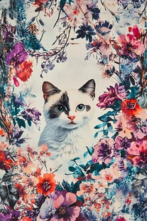 花丛中的可爱猫咪