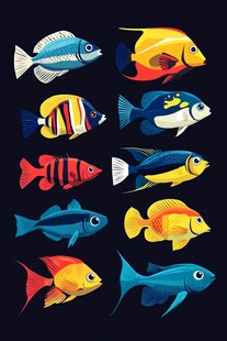 多彩热带鱼插画集合
