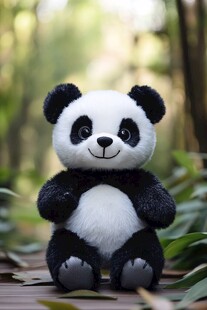 森林中的可爱熊猫毛绒玩具