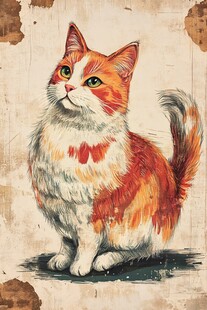 复古风橘白猫咪插画