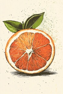 手绘半片鲜艳多汁的橙子