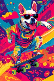 滑板萌犬的炫彩街头秀