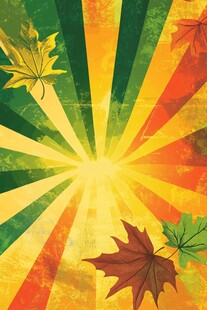 秋日炫彩放射背景与枫叶