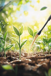 幼苗灌溉 自然生机之美