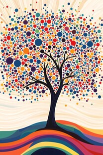 多彩波点树抽象艺术图景