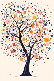 多彩圆点抽象艺术树
