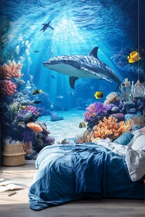 梦幻海底主题卧室墙绘