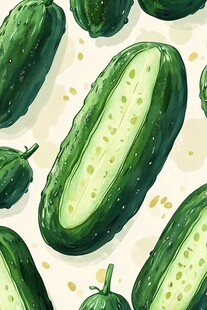 水彩绘鲜翠欲滴的黄瓜