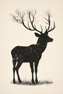 冬日剪影 孤独的鹿角精灵