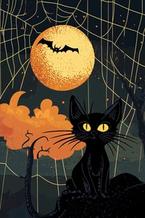 黑猫月夜下的奇幻景象
