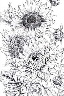 黑白花卉手绘插画