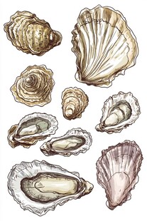 手绘贝壳牡蛎插画集合