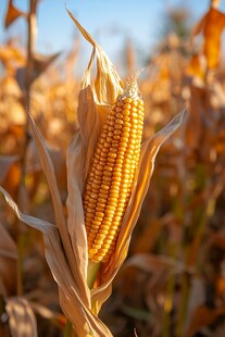秋日田野中的金黄玉米棒