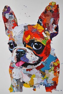 彩色拼贴风法国斗牛犬