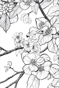 花卉枝叶黑白线稿插画
