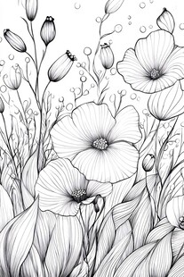 黑白花卉线描插画
