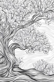 黑白线条绘就的奇幻大树