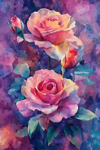 梦幻多彩玫瑰花绘画