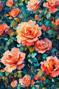 油画风绚烂玫瑰花卉图案