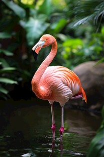 水中优雅的粉红火烈鸟