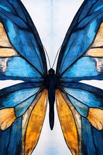 梦幻蓝黄相间蝴蝶特写