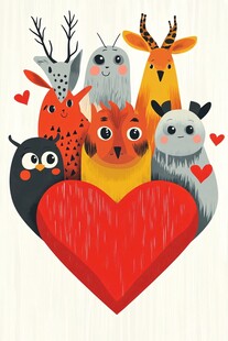 可爱动物围绕爱心大集合