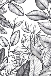 黑白手绘植物叶子图案