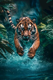 猛虎跃水展野性风采