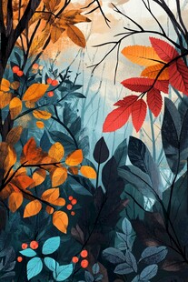 秋日森林树叶缤纷景象