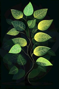 翠绿藤蔓枝叶插画图