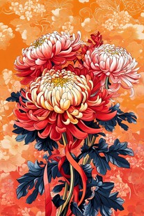 艳丽菊花插画 国风韵味浓