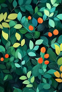 绿叶橙果的自然清新图案