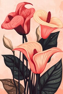 粉色马蹄莲插画花卉图