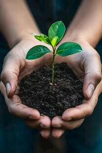 掌心呵护的嫩绿幼苗