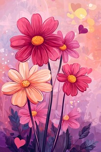 梦幻雏菊绽放浪漫花景