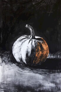 黑白与橙南瓜静物画