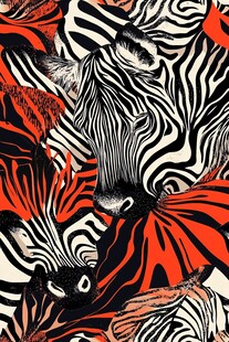 斑马与红元素的奇幻图案