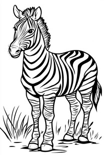 站立的斑马黑白线条插画