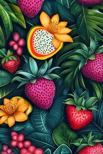 热带水果花卉繁茂图案