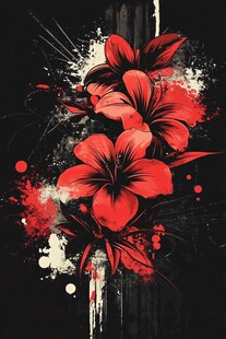 红花朵的抽象艺术涂鸦图