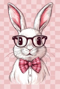 戴眼镜系领结的可爱兔子