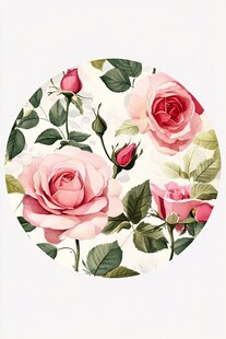 圆形粉玫瑰插画花卉图案
