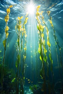 水下阳光照耀的海藻世界
