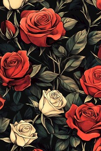 红与白玫瑰的浪漫花卉图案